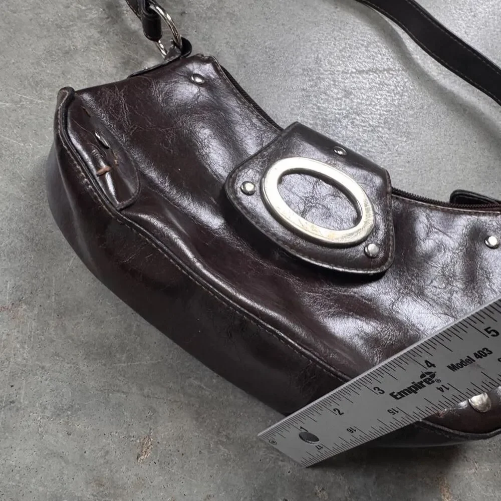 Brown faux leather y2k grunge bag with silver hardware studded details